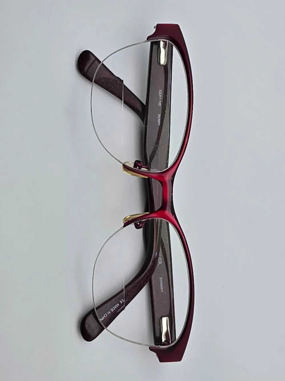 Wittnauer Swanky Berry Red Semi Rimless Cat Eye Eyeglasses Frame w/ Case 52mm